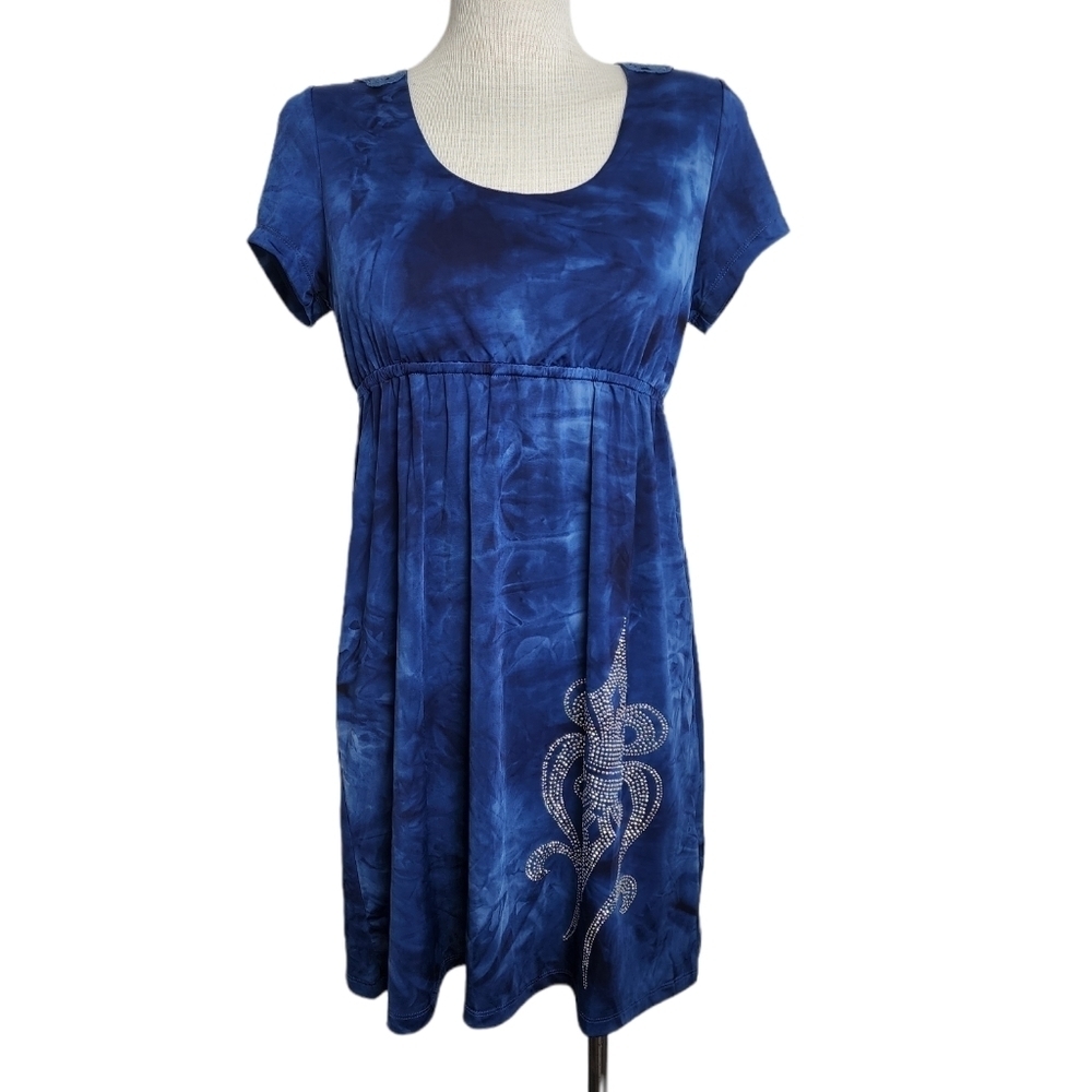Vintage Girl Est.1965 Blue Lace Studded Scoop Neck Tie Dye Dress Size L NWOT